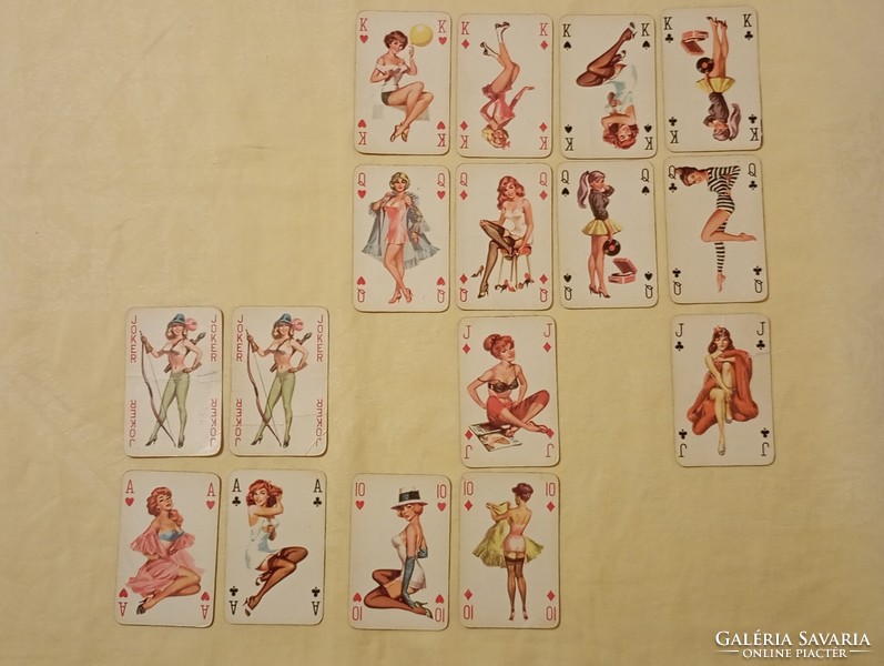Card French pin up girl 1 incomplete deck of drawn cards to replace retro blue
