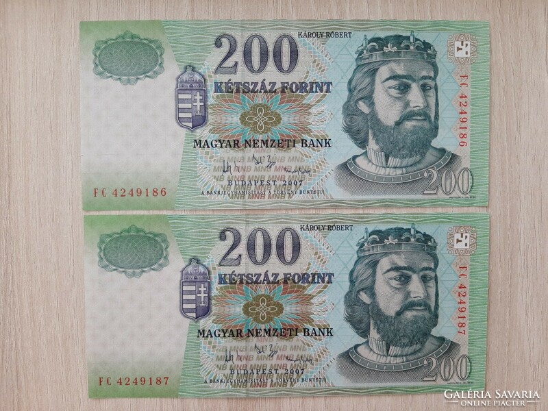 Sorszámkövető 200 forint bankjegy FC sorozat 2007 UNC