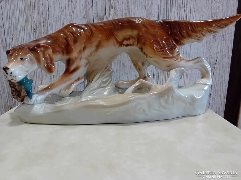 Royal Dux csehszlovák porcelán vadászkutya - ír szetter figura