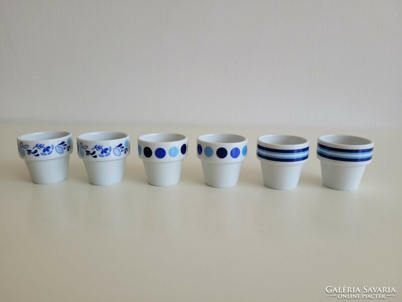Retro porcelain small glass with blue pattern brandy cup 6 pcs