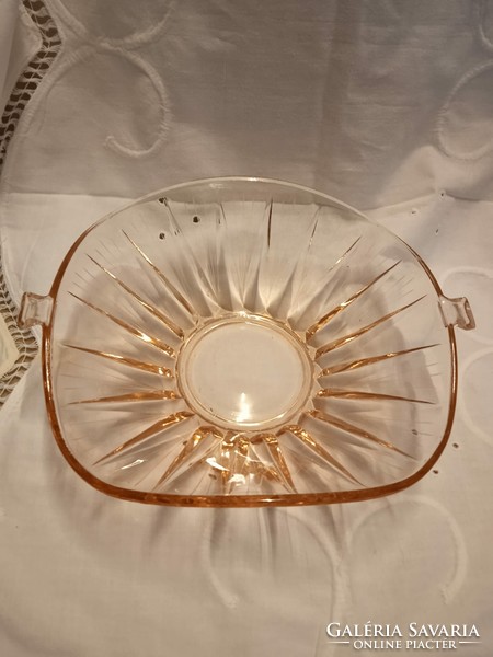 Pink glass liqueur glass + glass serving bowl