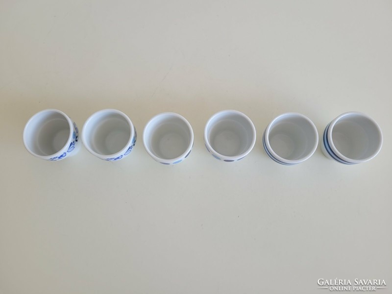 Retro porcelán kis pohár kék mintás pálinkás kupica 6 db
