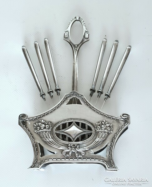 Wmf, art nouveau silver-plated dessert, fruit knife stand with 6 knives, brunch set