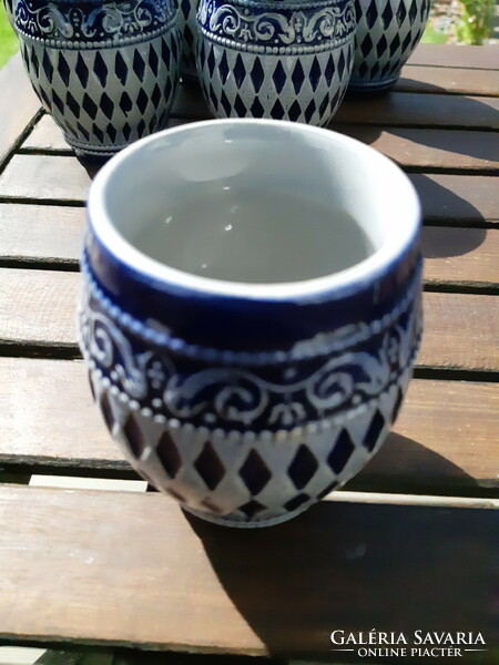 Six-person blue ceramic drinking set