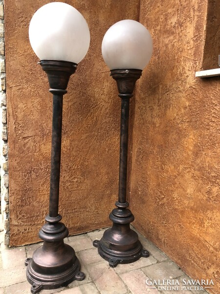Vintage cast iron garden candelabra pair with antiqued bronze painting