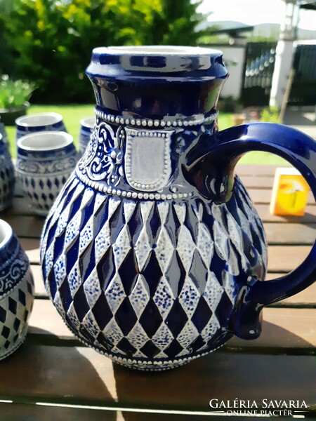 Six-person blue ceramic drinking set