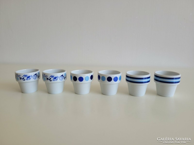 Retro porcelain small glass with blue pattern brandy cup 6 pcs