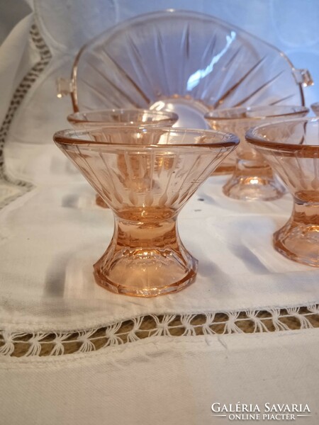 Pink glass liqueur glass + glass serving bowl