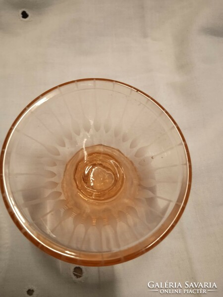 Rózsaszínű üveg likőrős pohár+ üveg kínáló tál