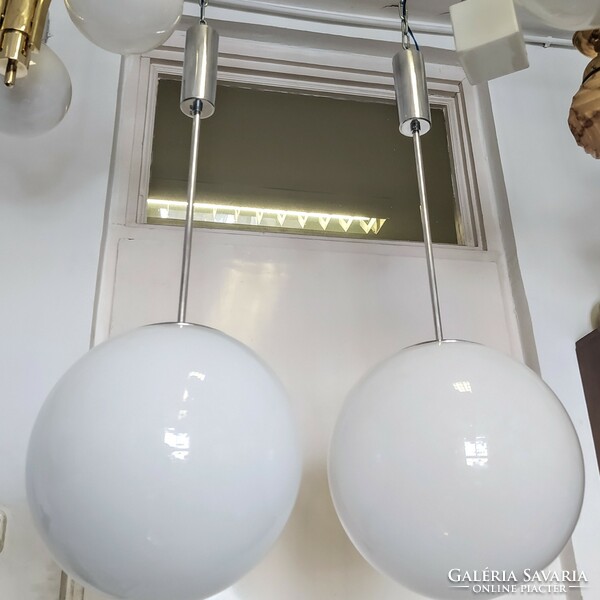 Bauhaus - pair of art deco ceiling lamps renovated - large milk glass spherical shade