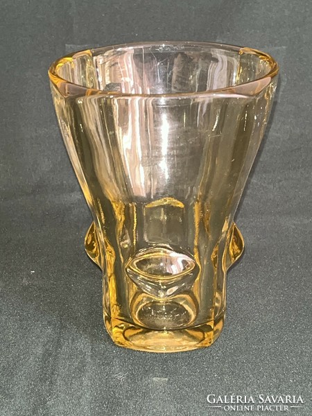 Retro vladislav urban yellow glass vase sklo union rosice glass factory (u0032)