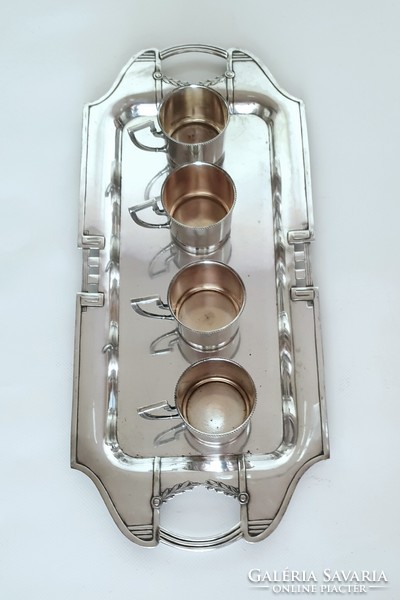 Art Nouveau, silver-plated large tray with 4 cup holders