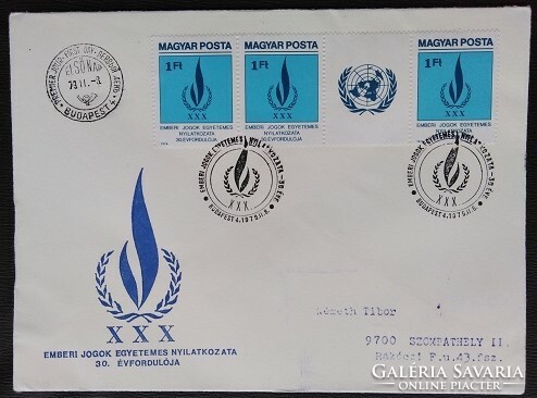 Ff3309c / 1979 universal declaration of human rights stamp strip ran on fdc