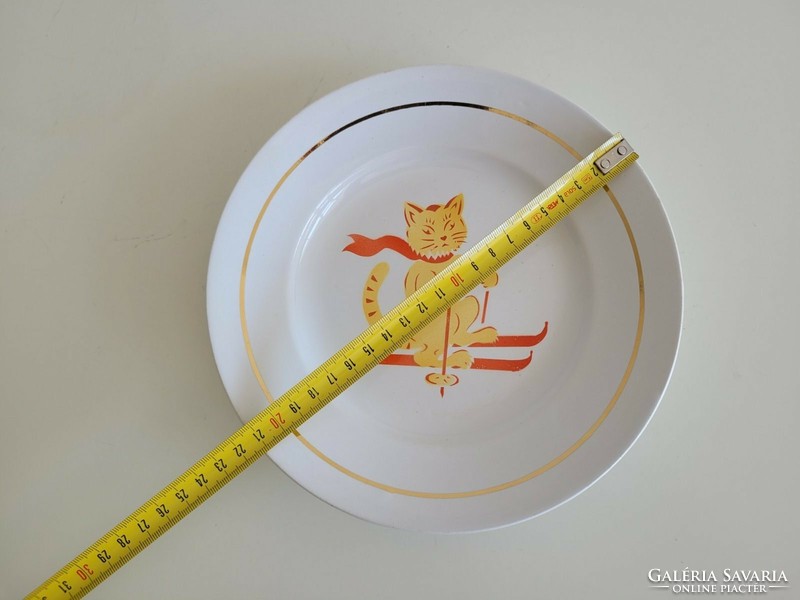 Régi Gránit gyerek tányér macska mintás lapos tányér síelő cica minta