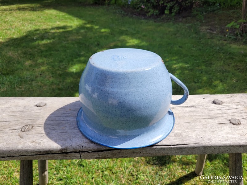 Vintage old small enameled children's bedside pot blue enameled potty