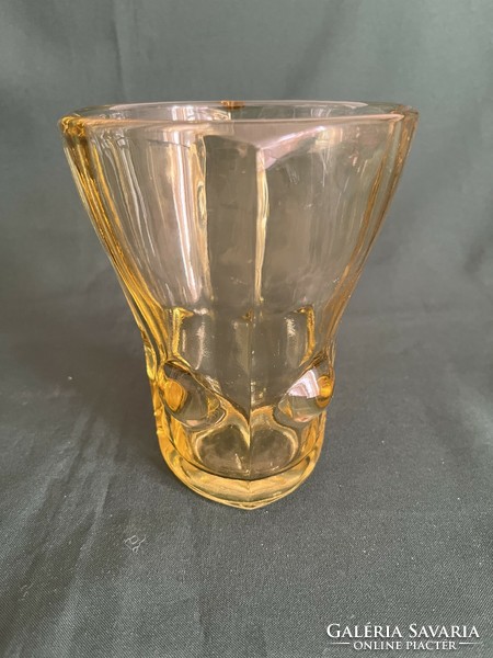 Retro vladislav urban yellow glass vase sklo union rosice glass factory (u0032)