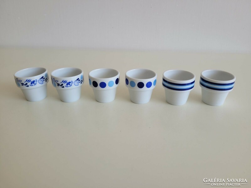 Retro porcelain small glass with blue pattern brandy cup 6 pcs