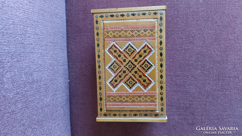 Painted carved wooden box with burnt decoration