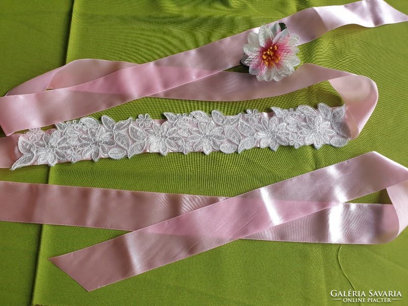 Wedding belt05 - ecru lace bridal belt 48x7 cm on satin ribbon