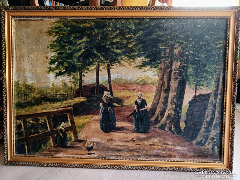 Sétáló asszonyok (Németh) olajfestmény vásznon 1900-as évek eleje (97x68 cm)