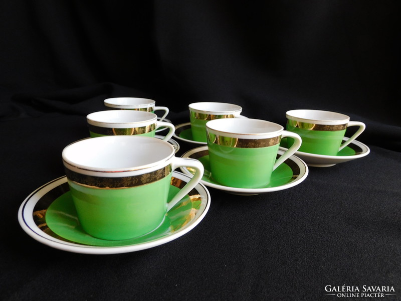 Hollóházi retro zöld kávés (mokkás) készlet - 6 személyes