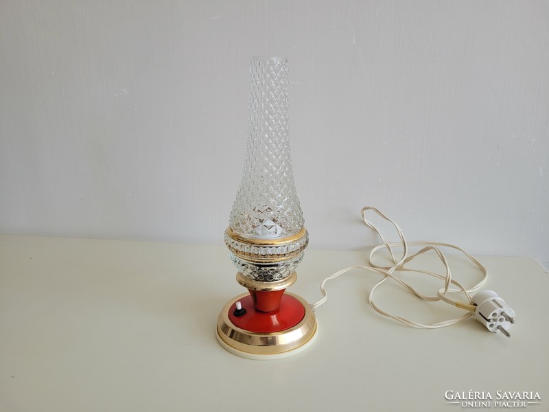 Régi retro Szarvasi asztali üvegbúrás lámpa mid century éjjeli lámpa