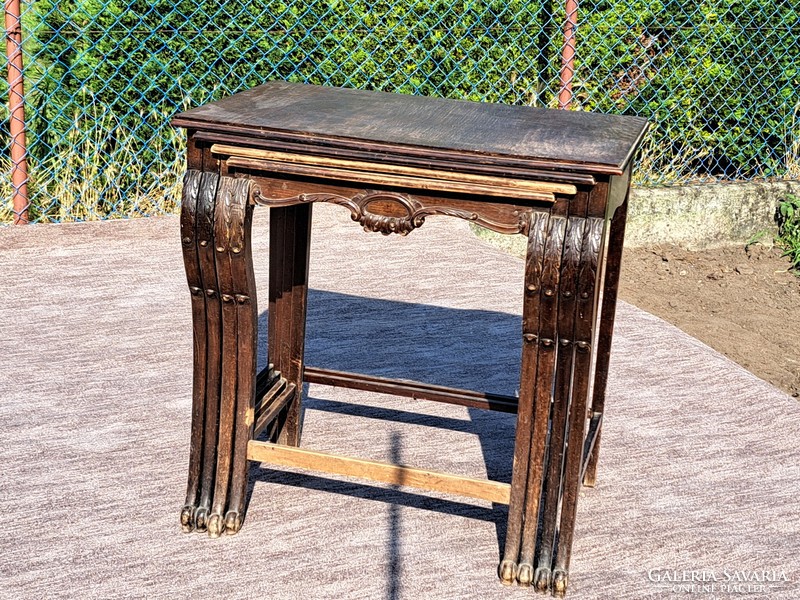 Antique 4-part nesting decorative carved side table