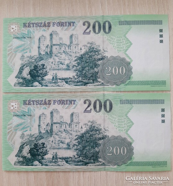 Serial number 200 forint banknote fc series 2007 unc