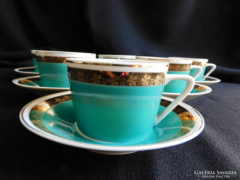 Hollóházi retro turquoise coffee (mocha) set - 6 persons