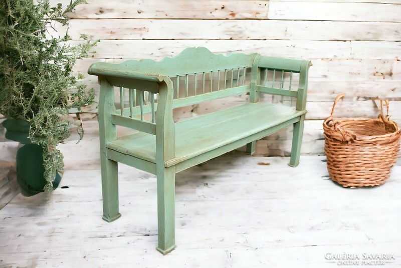 Antique painted folk farmhouse bench horse