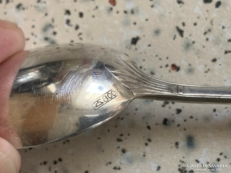 Italian 800 silver coffee cup with porcelain insert, silver spoon hallmarked between 1940-1950