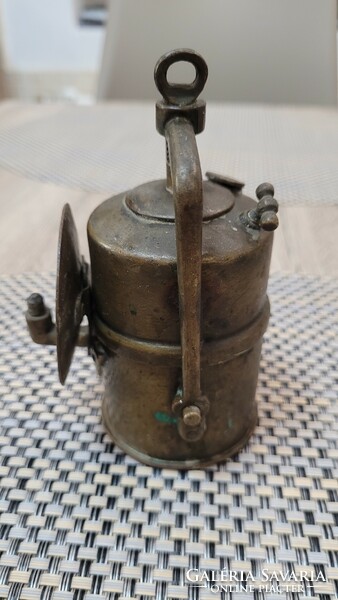 Antique copper mining lamp carbide lamp.