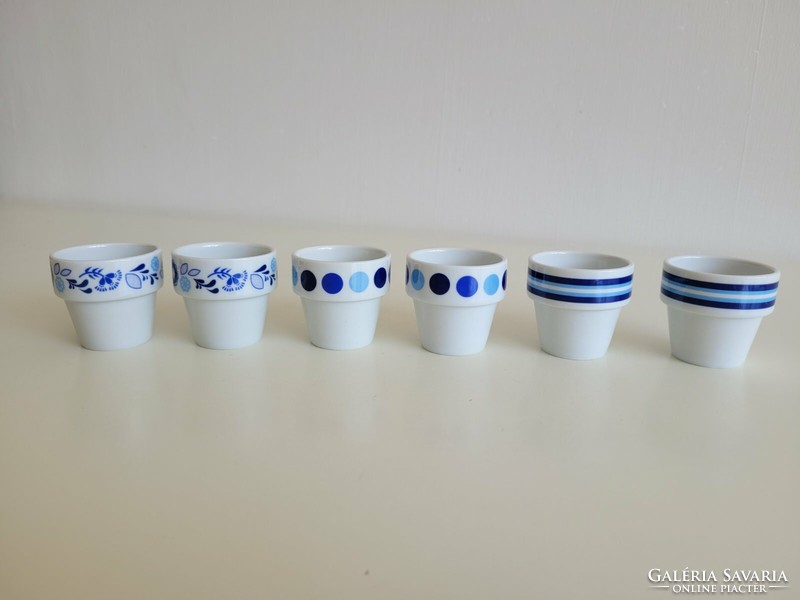 Retro porcelán kis pohár kék mintás pálinkás kupica 6 db