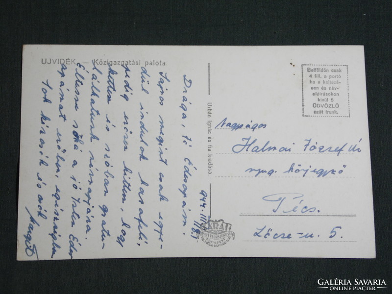 Képeslap,Postcard, Újvidék, látkép,Közigazgatási palota, 1944