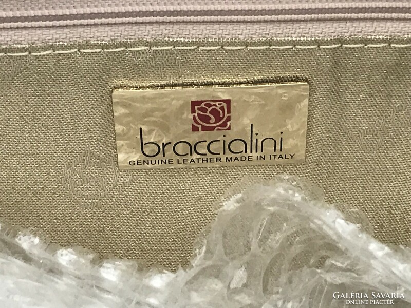 Olasz Braccialini bőr válltáska középbarna alapon óarany nyomott mintával