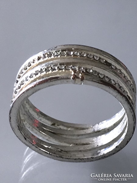 Silver-plated ring with small zircons, 20 mm inner diameter