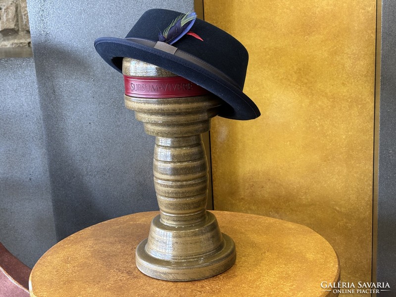Budapest style vintage gold hat holder with red leather strap