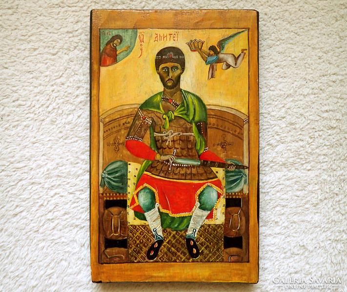 Csík Zoltan old vintage Greek themed painted marked wooden icon wall picture wooden plaque wall picture