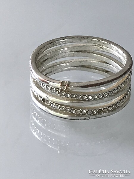 Silver-plated ring with small zircons, 20 mm inner diameter