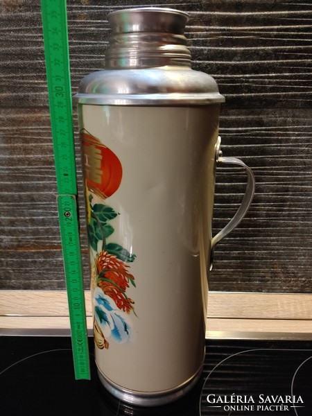 Extremely rare beautiful motif side handle metal frame thermos antique shanghai