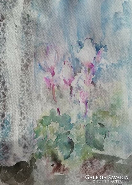 Ágnes Görbe: our grandmother's cyclamen, watercolor 42x29cm