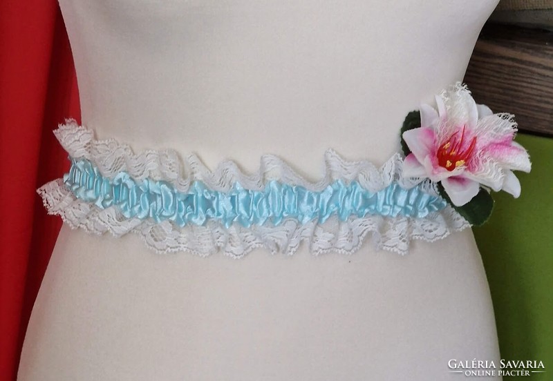 Wedding belt 30 - 60 mm light blue, white lace bridal belt