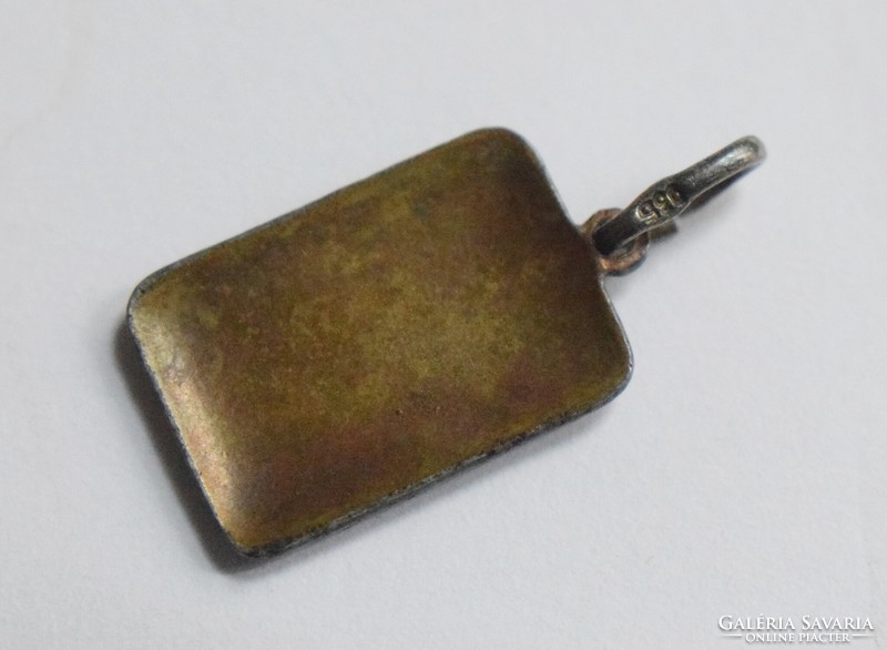 Antique lucky chimney sweep pendant, zsuzsu, fire enamel with silver ring 11 x 16 mm
