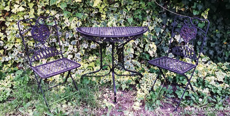 Wrought iron garden set - (1 semicircular table + 2 chairs)