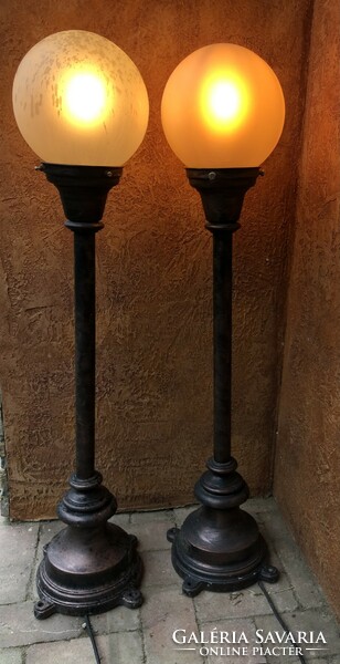 Vintage cast iron garden candelabra pair with antiqued bronze painting