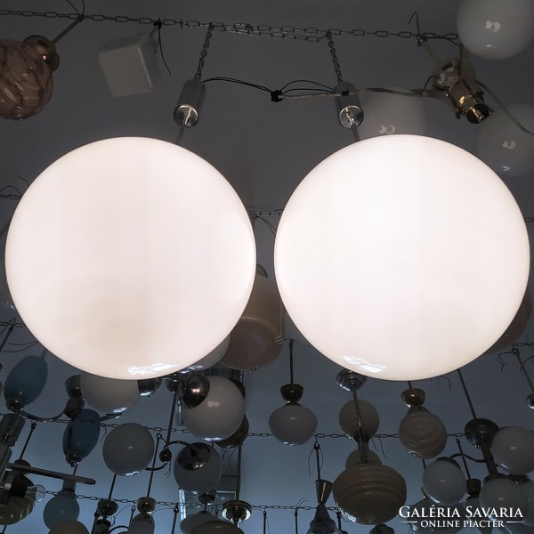 Bauhaus - pair of art deco ceiling lamps renovated - large milk glass spherical shade