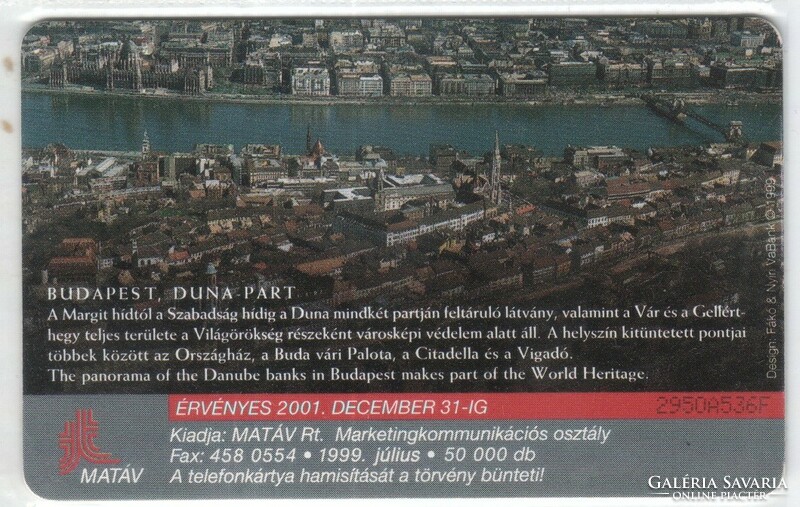 Hungarian phone card 1177 1999 Budapest, Danube bank ods 4 50,000 pieces