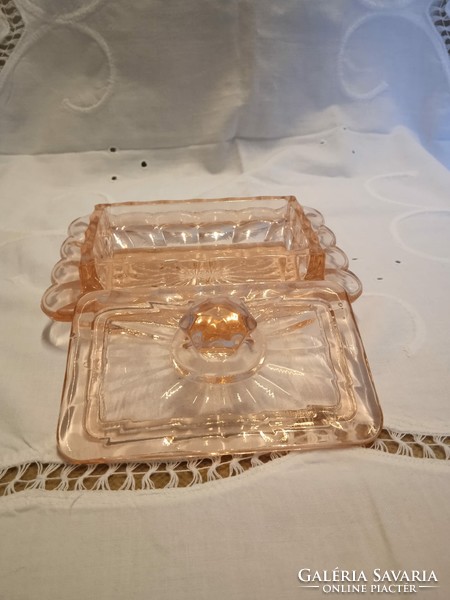 Pink glass butter container