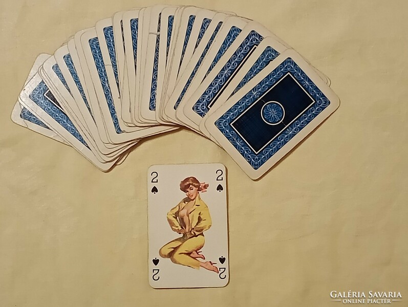 Card French pin up girl 1 incomplete deck of drawn cards to replace retro blue