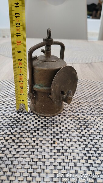 Antique copper mining lamp carbide lamp.